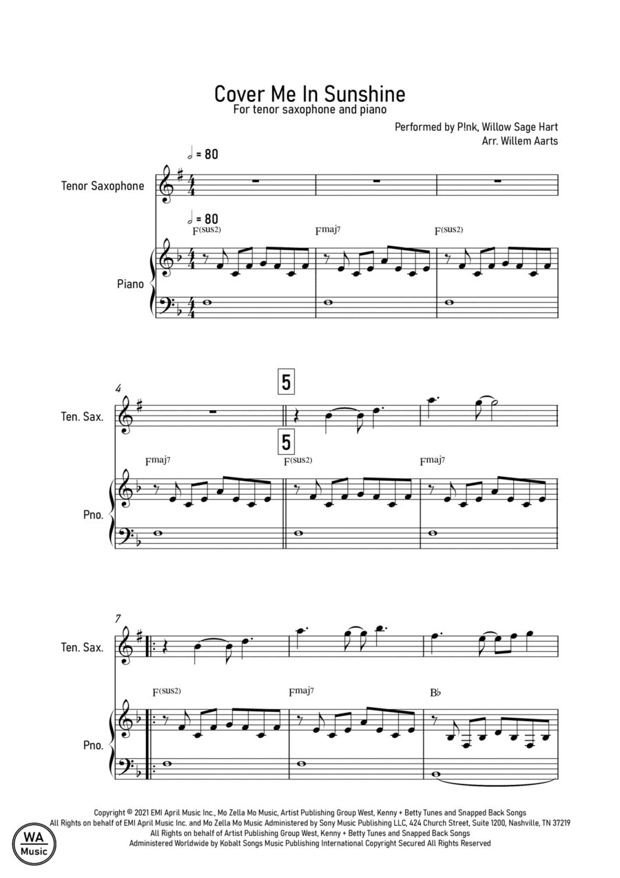 Cover Me In Sunshine (arr. Willem Aarts)