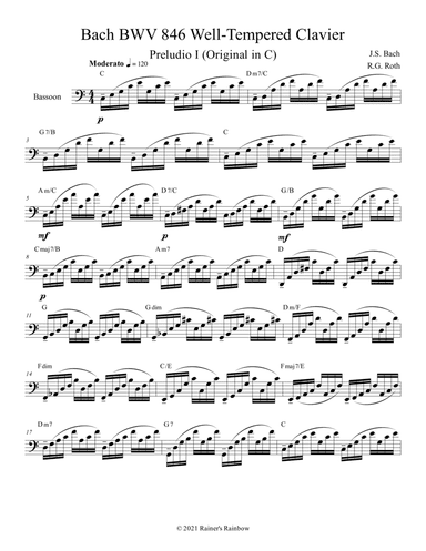 Bach BWV 846 Well Tempered Book 1 Prelude 1 in Various Keys Bassoon (arr. R G Roth)