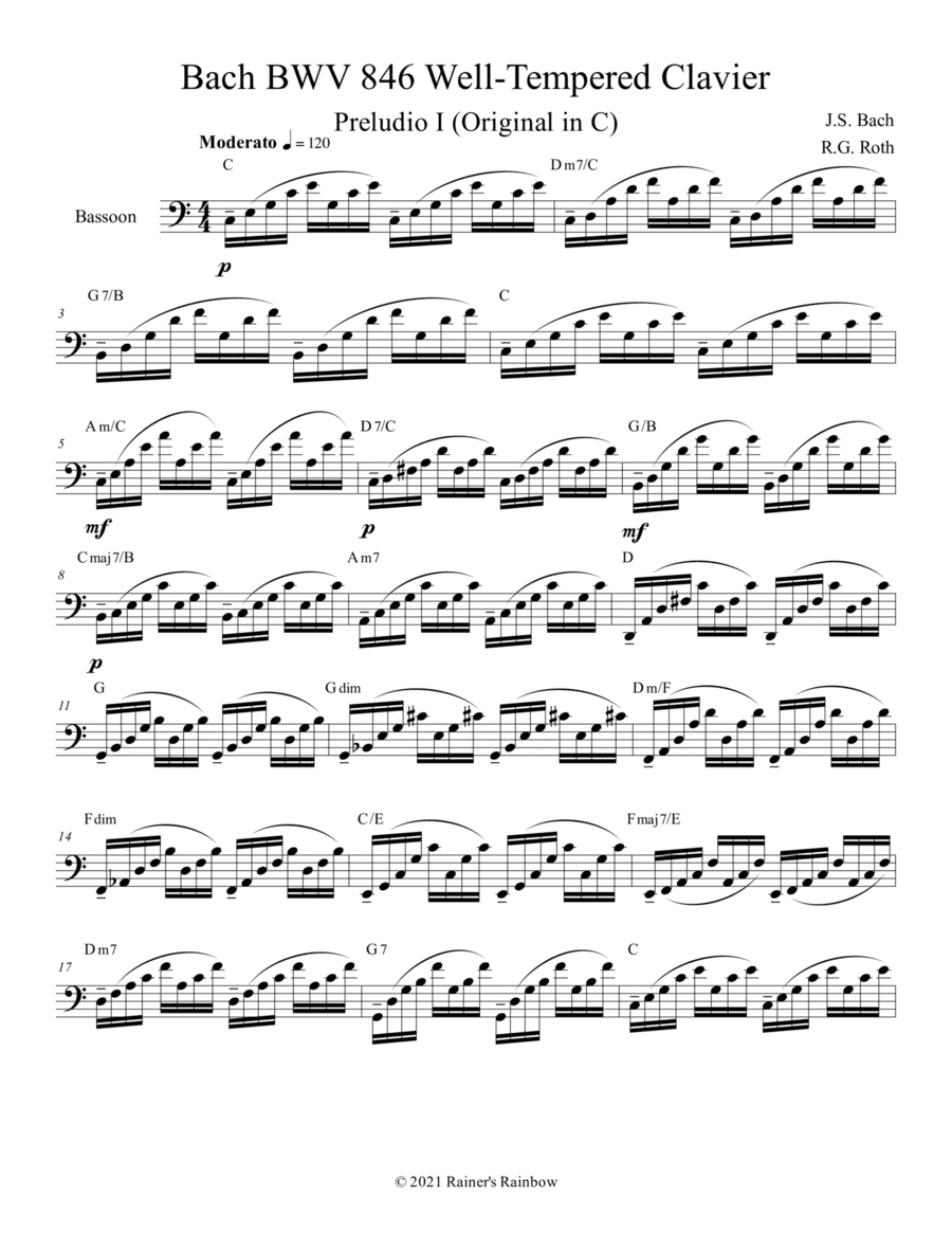 Bach BWV 846 Well Tempered Book 1 Prelude 1 in Various Keys Bassoon (arr. R G Roth)