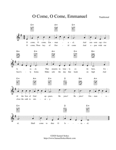 O Come, O Come, Emmanuel - lead sheet in E minor (arr. Samuel Stokes)
