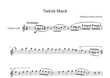 Turkish March - Wolfgang Amadeus Mozart (Clarinet) (arr. Digital Book Music)