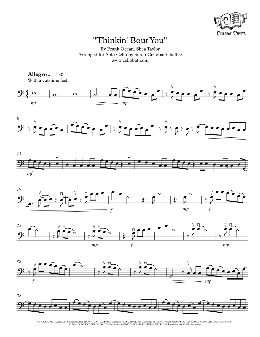 Thinkin' 'bout You (arr. Sarah Cellobat Chaffee)