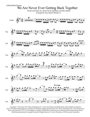 We Are Never Ever Getting Back Together (arr. Jose Daniel Morales A.)