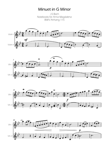 Minuet in G minor BWV Anh. 115 - Bach - Violin Duo (arr. Ygor Nunes)