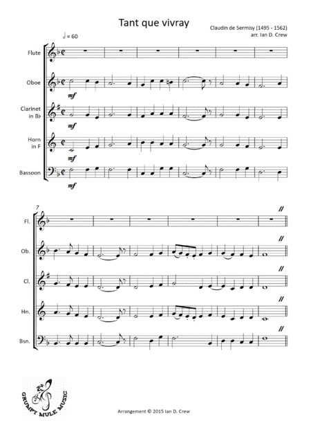 Tant que vivray (arr. Ian D. Crew)