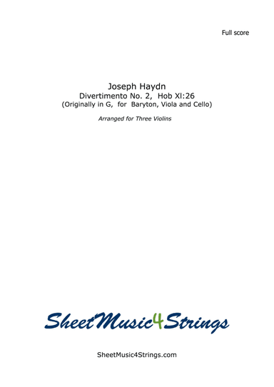 Haydn, J. - Baryton Divertimento, Hob Xl:26 For Three Violins (arr. SheetMusic4Strings)