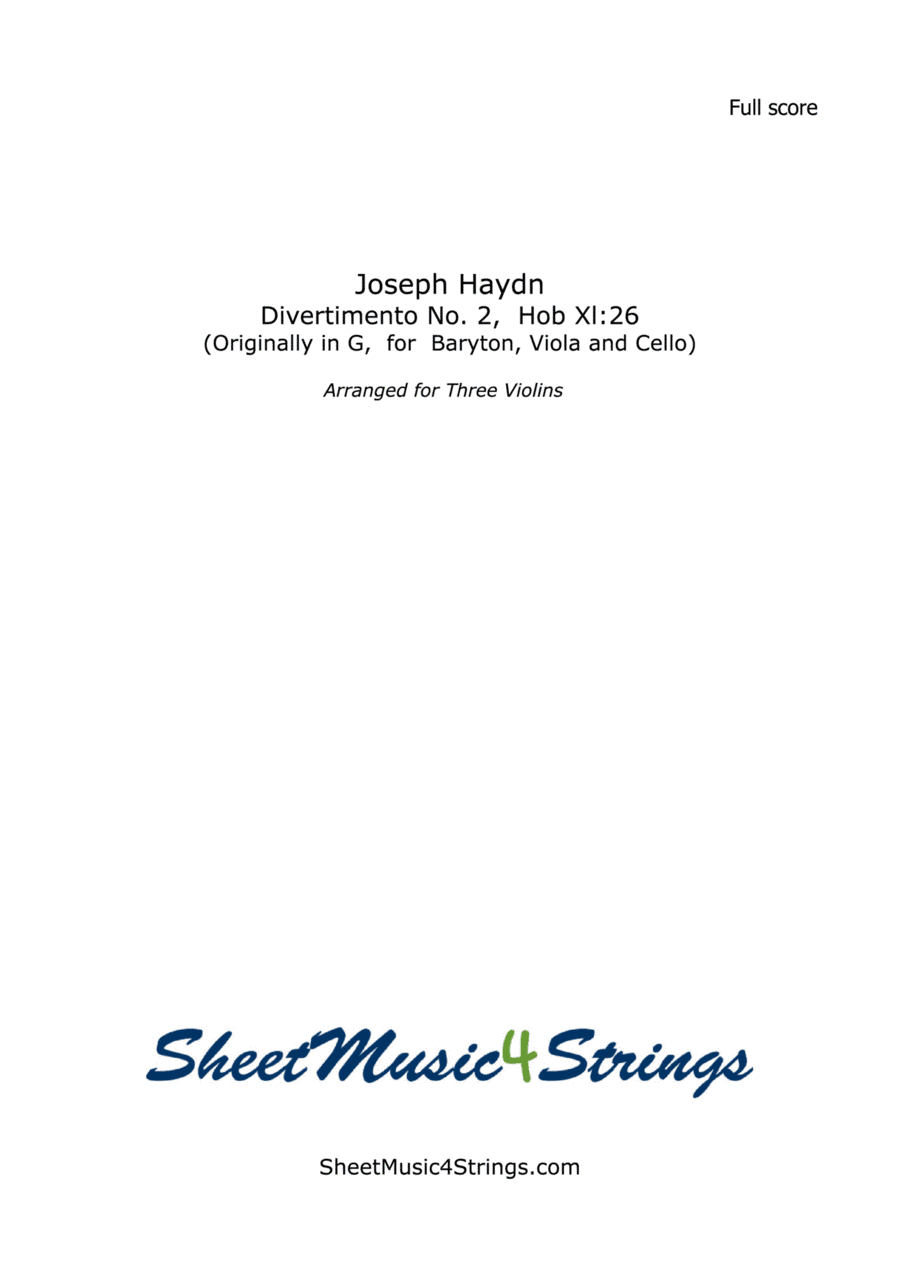 Haydn, J. - Baryton Divertimento, Hob Xl:26 For Three Violins (arr. SheetMusic4Strings)