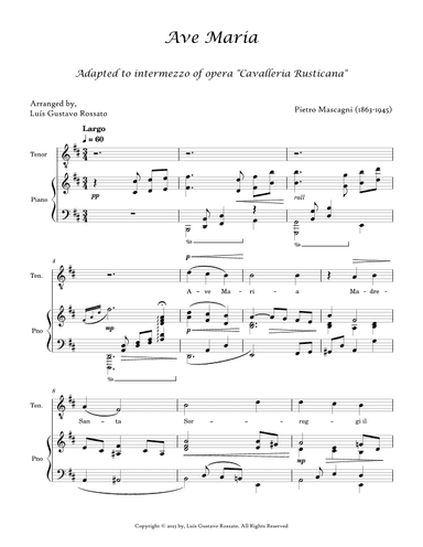 Mascagni - Ave Maria (Tenor D major) (arr. Luís Gustavo Rossato)