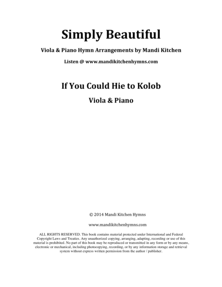 If You Could Hie to Kolob Viola & Piano Duet (arr. Mandi Kitchen)