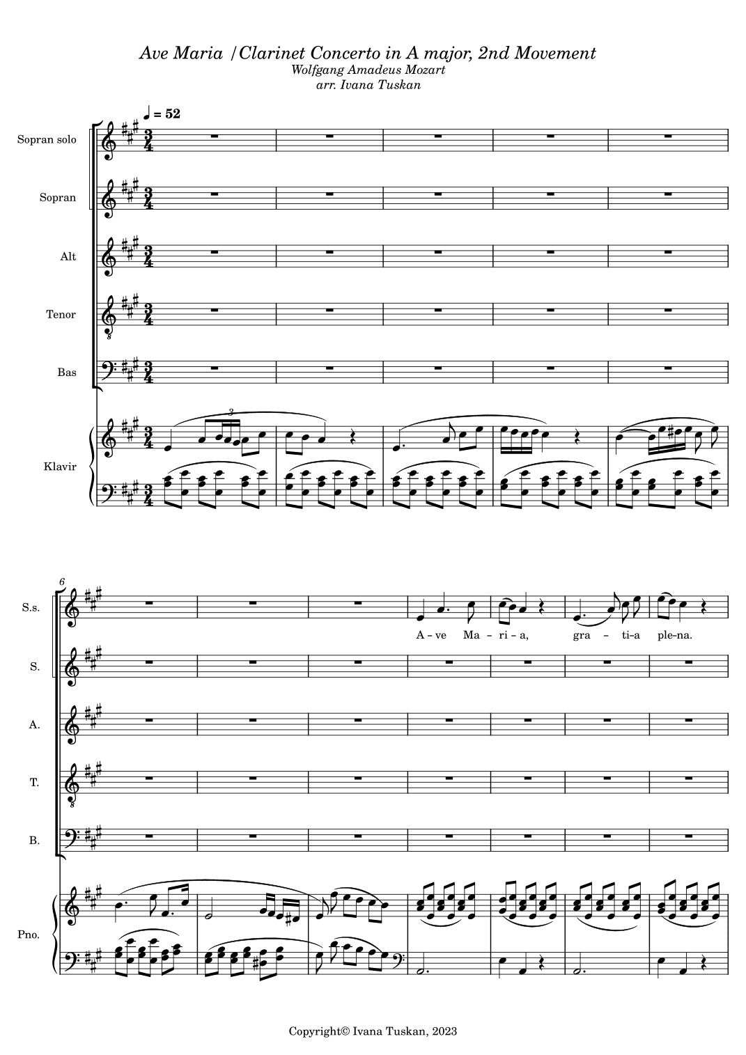 Ave Maria / Clarineto Concerto in A Major, 2nd Movement theme (arr. Ivana Tuskan)