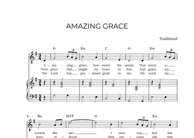 AMAZING GRACE - for piano and tenor in G major with chords (arr. Alex Nunes Rodrigues)