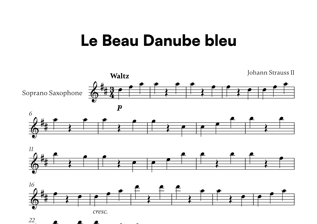 Johann Strauss II - Le Beau Danube bleu for Soprano Saxophone Solo (arr. Cadenza Editions)