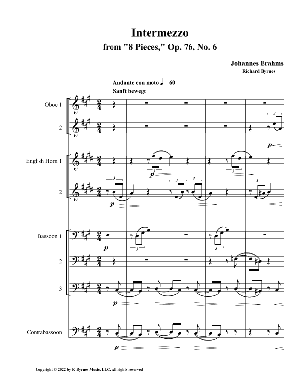 Intermezzo, Op. 76, No. 6 (Double Reed Octet) (arr. Richard Byrnes)