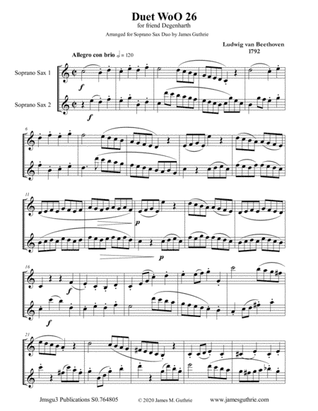 Beethoven: Duet WoO 26 for Soprano Sax Duo (arr. James Guthrie, ASCAP)