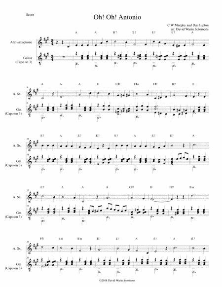 Oh! Oh! Antonio for alto saxophone and guitar (Capo on 3) (arr. David Warin Solomons)