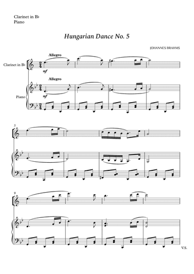 Hungarian Dance No. 5 for Clarinet in Bb and Piano (arr. Cássio Silva Chaves)