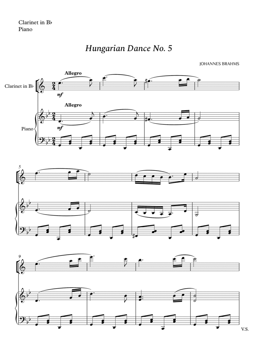 Hungarian Dance No. 5 for Clarinet in Bb and Piano (arr. Cássio Silva Chaves)