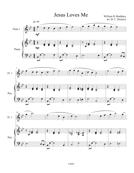 Jesus Loves Me (flute solo) with optional piano accompaniment (arr. B. C. Dockery)