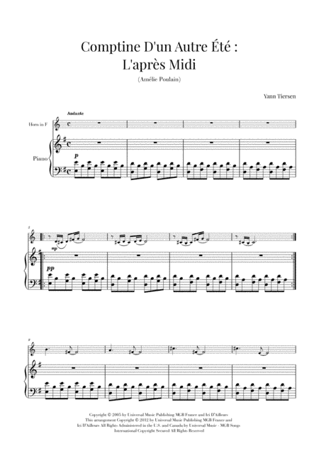 Comptine D'un Autre Été: L'après-midi (arr. Cadenza Editions)