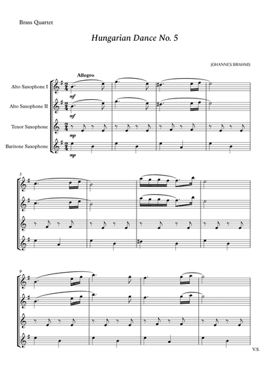 Hungarian Dance No. 5 for Saxophone Quartet (arr. Cássio Silva Chaves)