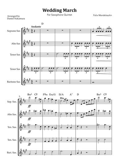 Wedding March (For Sax Quintet) (arr. Daniel Nakamura)