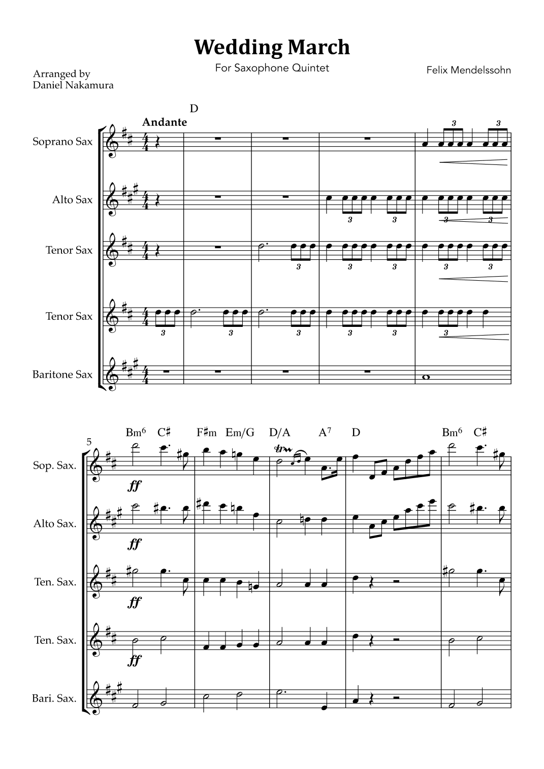 Wedding March (For Sax Quintet) (arr. Daniel Nakamura)