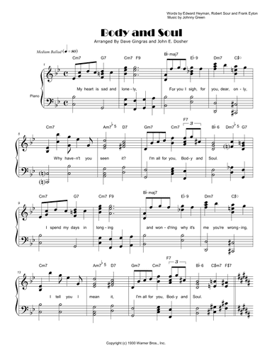 Body And Soul  from THREE'S A CROWD (arr. Dave Gingras, John E. Dosher)