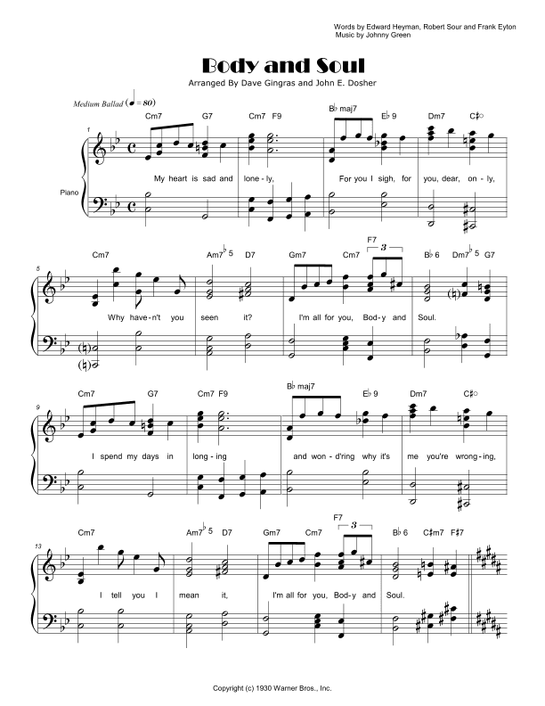 Body And Soul  from THREE'S A CROWD (arr. Dave Gingras, John E. Dosher)
