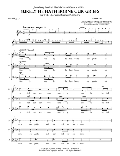 Surely He Hath Borne Our Griefs (from “MESSIAH”) for Men’s Chorus (TTB) – VOCAL PARTS (arr. Charles A. Gravenhorst)