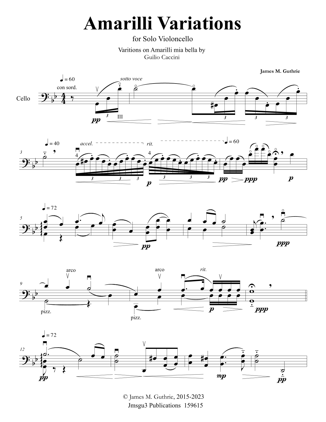 Guthrie: Amarilli Variations for Solo Cello