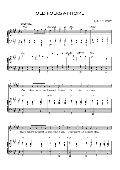 OLD FOLKS AT HOME in F# with chords (arr. Alex Nunes Rodrigues)