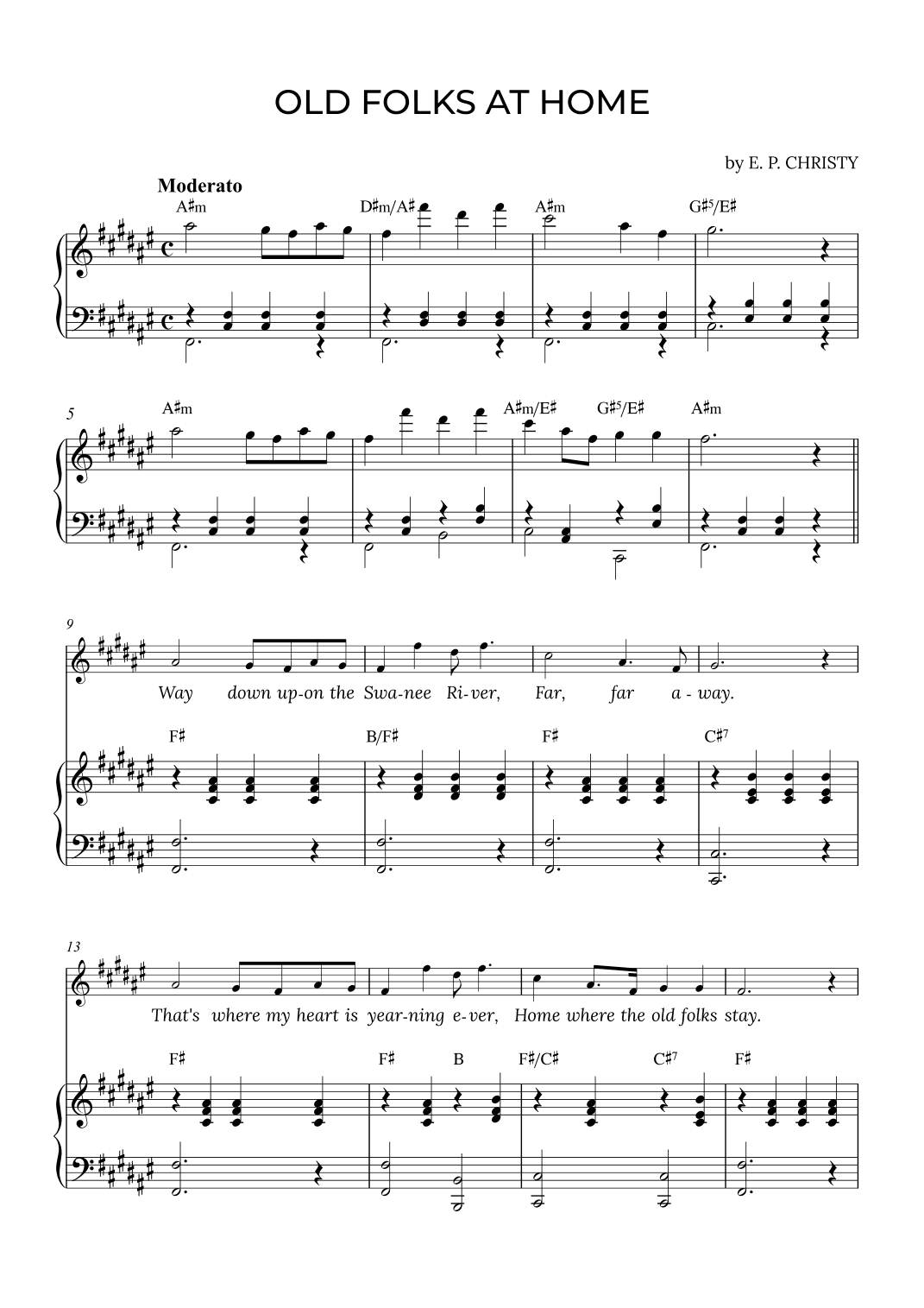OLD FOLKS AT HOME in F# with chords (arr. Alex Nunes Rodrigues)