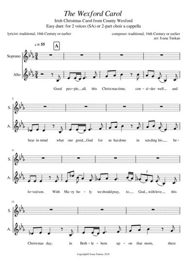 The Wexford Carol for SA a cappella (arr. Ivana Tuskan)