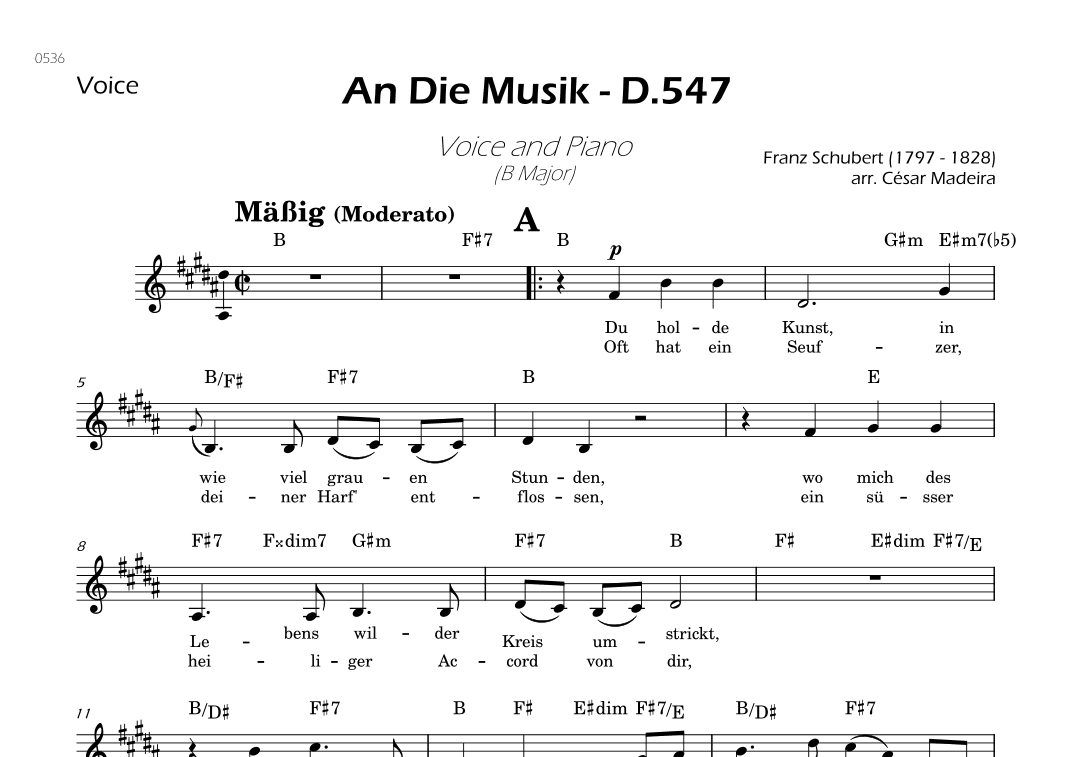 An Die Musik - Lead Sheet - B Major (arr. César Madeira)