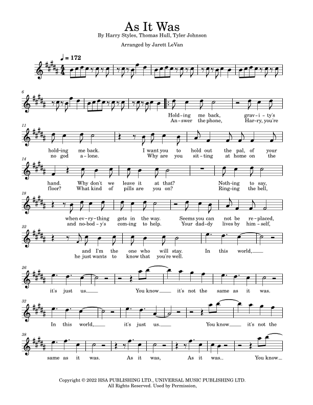 As It Was (arr. Jarett LeVan)