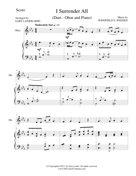I SURRENDER ALL (Duet – Oboe and Piano/Score and Parts) (arr. Gary Lanier)