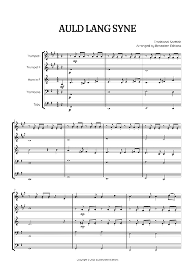 Auld Lang Syne • New Year's Anthem | Brass Quintet sheet music (arr. Benzaiten Editions)