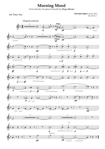 Peer Gynt Suite Op. 46 No. 1 for Saxophone Ensemble - Tenor Sax 3 (arr. Diego Marani)