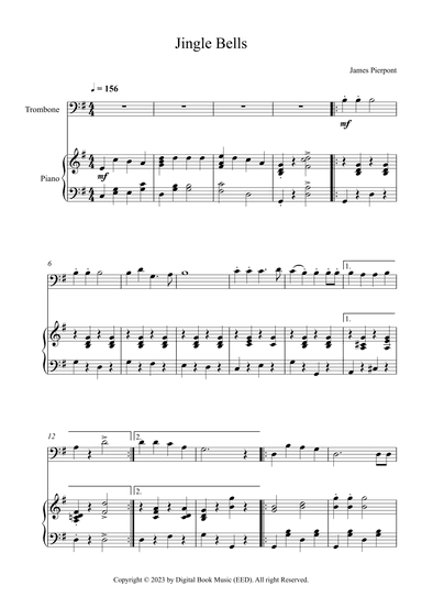 Jingle Bells, James Pierpont (Trombone + Piano) (arr. Digital Book Music)