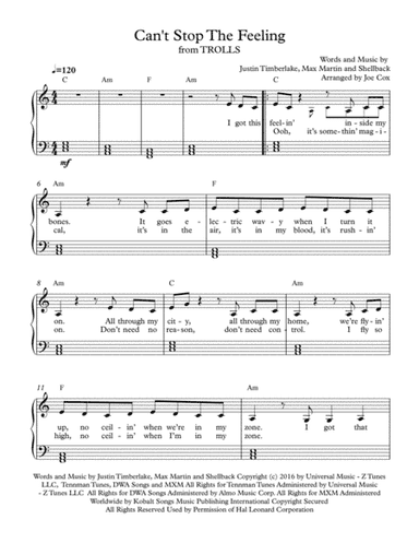 Can't Stop The Feeling  from TROLLS (arr. Joe Cox)