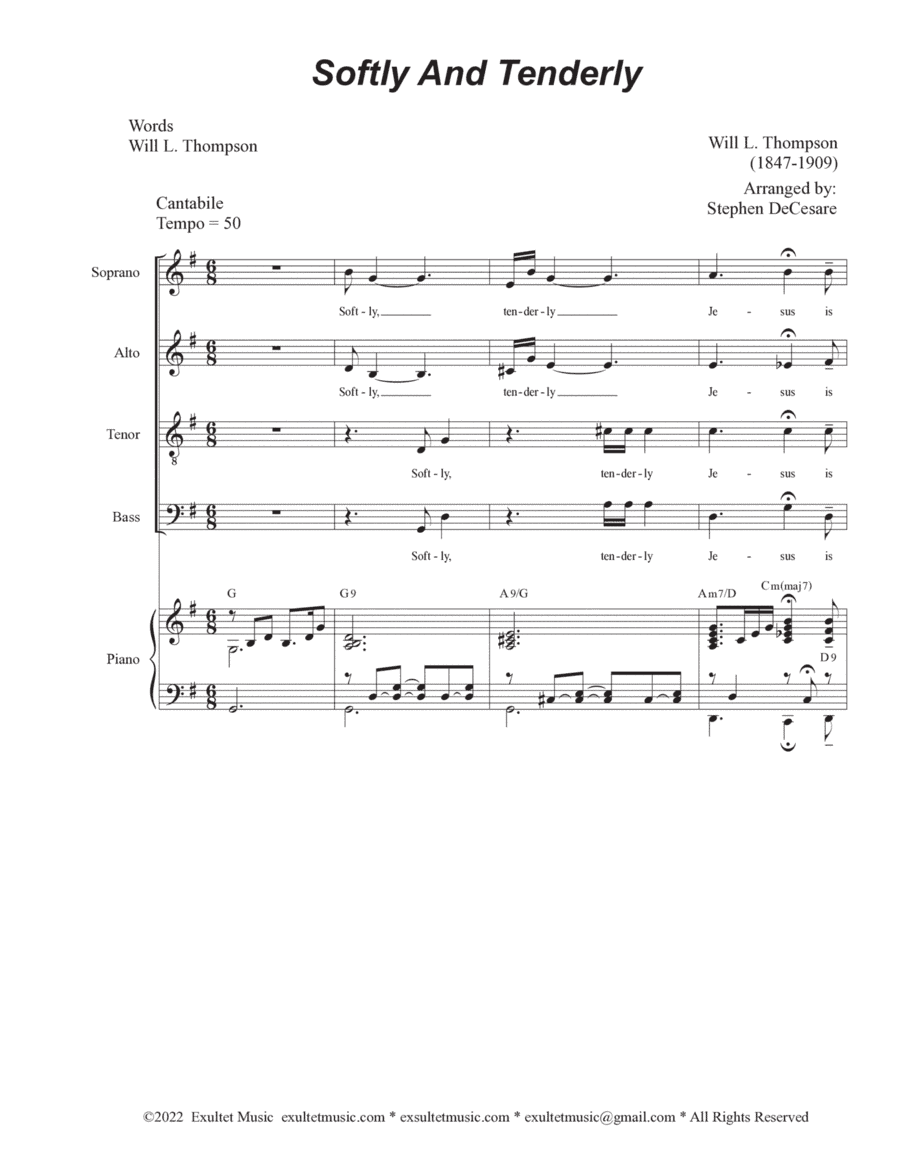 Softly And Tenderly (Vocal Quartet - (SATB) (arr. Stephen DeCesare)