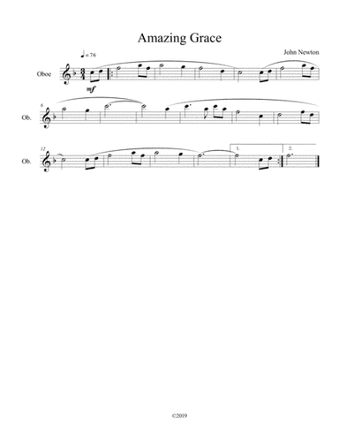 Amazing Grace for solo oboe (arr. B C Dockery)
