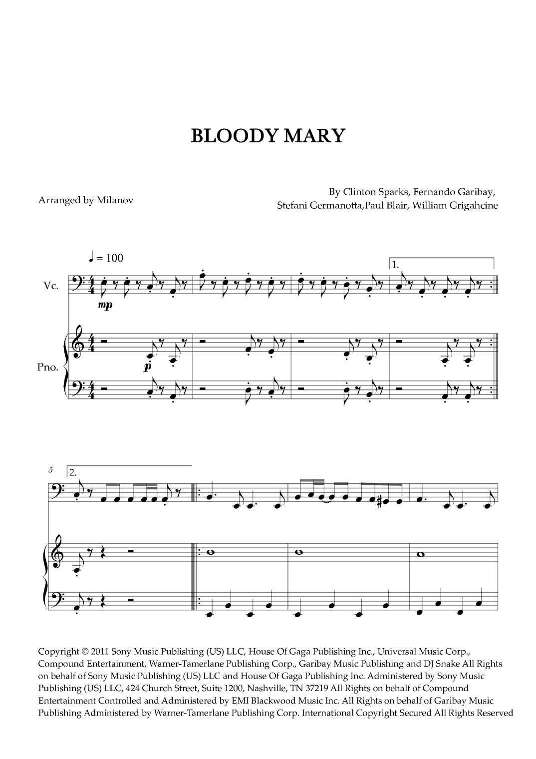 Bloody Mary (arr. Milanov)