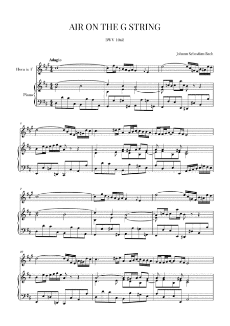 Bach: Air on the G String for Horn in F and Piano (arr. Cadenza Editions)