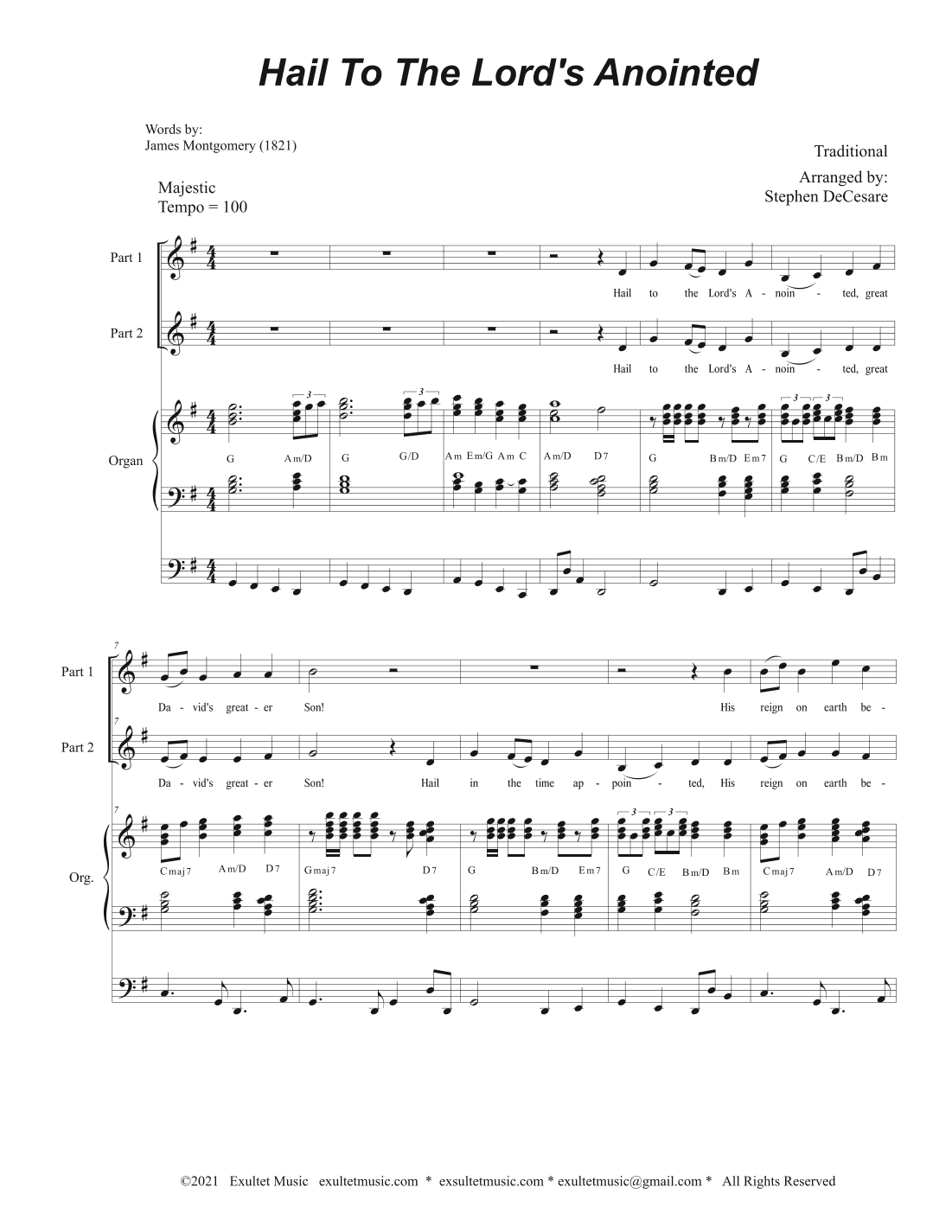 Hail To The Lord's Anointed (2-part choir) - Organ accompaniment) (arr. Stephen DeCesare)