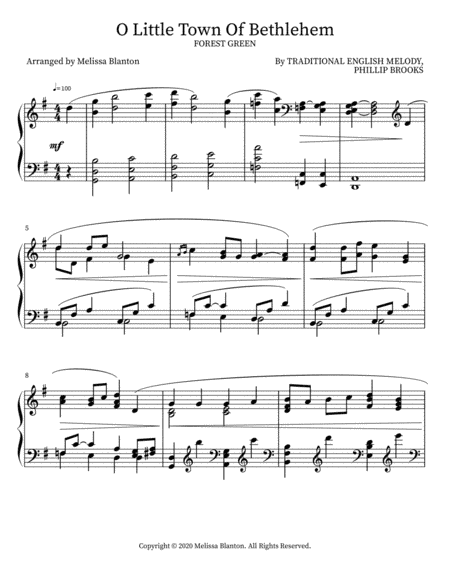 O Little Town of Bethlehem (FOREST GREEN) (arr. Melissa Blanton)