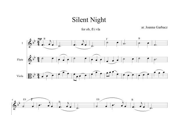 Silent Night for oboe, flute and viola (arr. Joanna Garbacz)