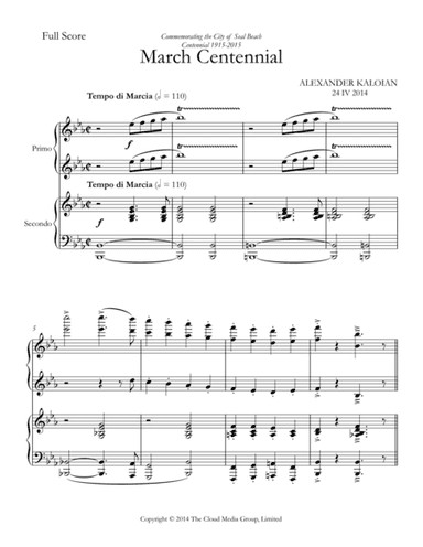 March "Centennial" (2014) - for Piano Four Hands