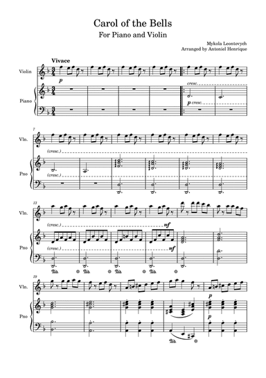 Carol of the Bells for Piano and Violin (arr. Antoniel Henrique)