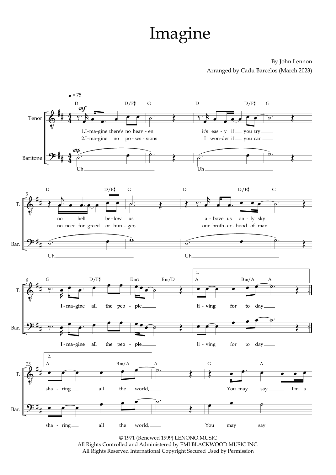 Imagine (arr. Cadu Barcelos)